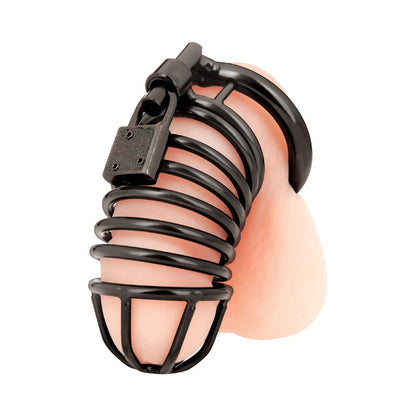 Blue Line Deluxe Chastity Cage - Ergonomic Stainless Steel Design - Black