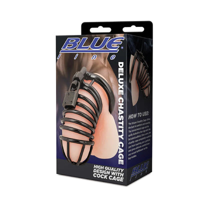 Blue Line Deluxe Chastity Cage - Ergonomic Stainless Steel Design - Black