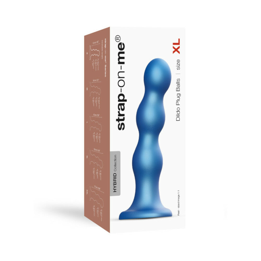 Strap-On-Me Hybrid Collection Silicone Dildo Plug Balls - Metallic Blue - X-Large