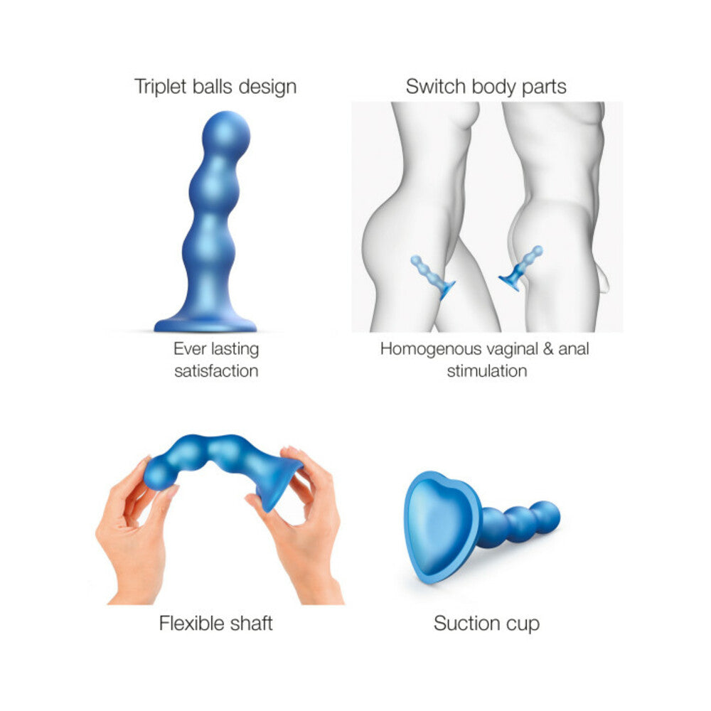 Strap-On-Me Hybrid Collection Silicone Dildo Plug Balls - Metallic Blue - X-Large