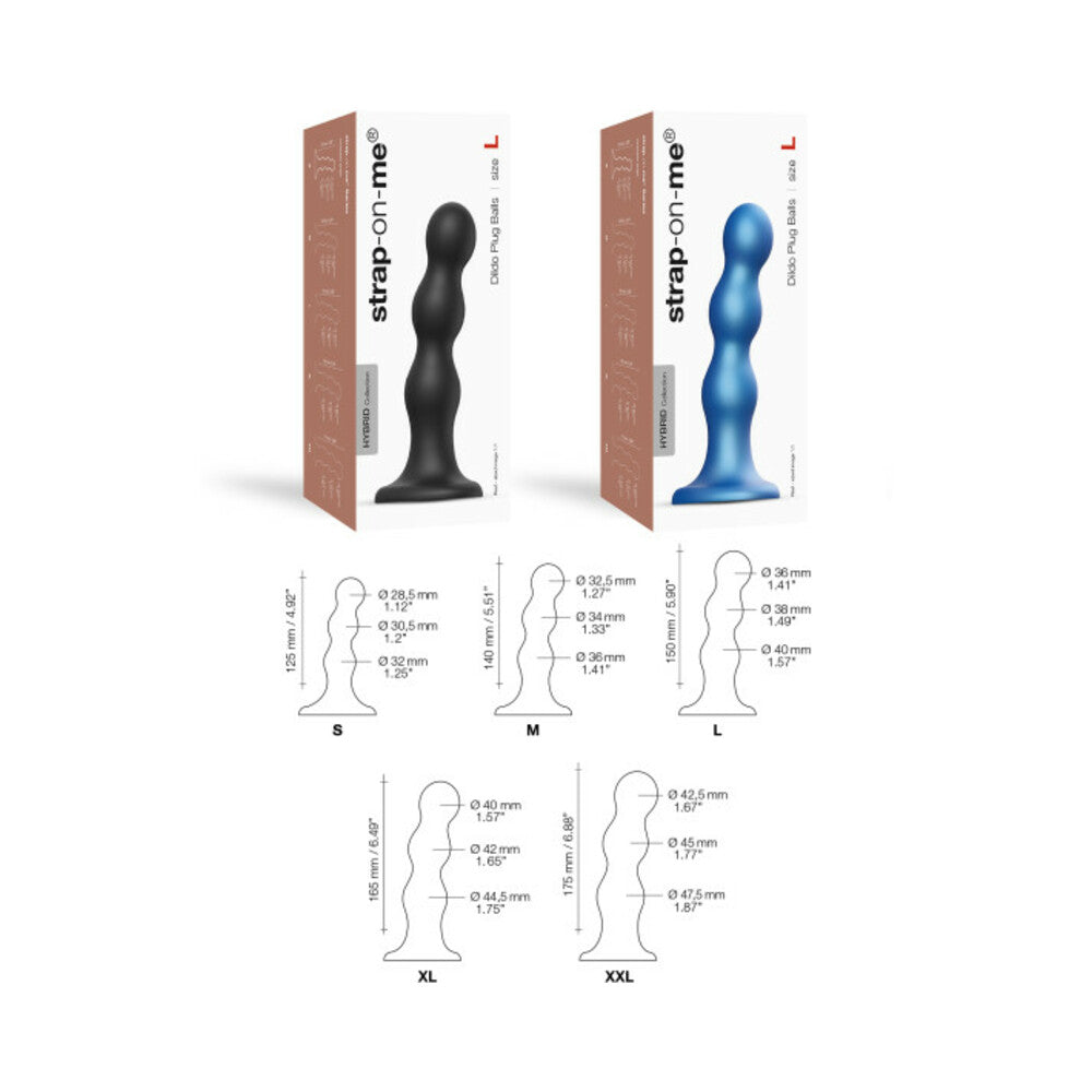 Strap-On-Me Hybrid Collection Silicone Dildo Plug Balls - Metallic Blue - X-Large