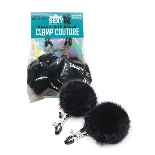 Little Genie Nipple Clamps with Black Puff Balls – Adjustable Metal Grip