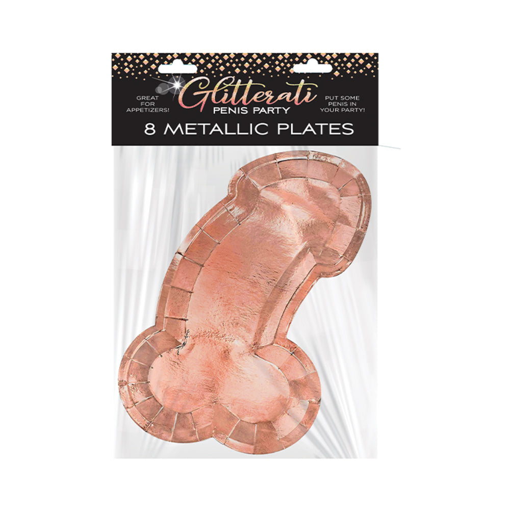 Little Genie Glitterati Penis Party Plates 8-Pack – Rose Gold – 10 Inch