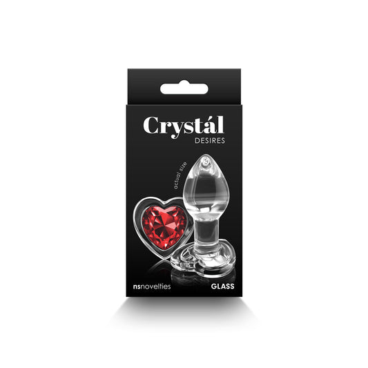 Crystal Desires Red Heart Gem Glass Plug – Small, Clear