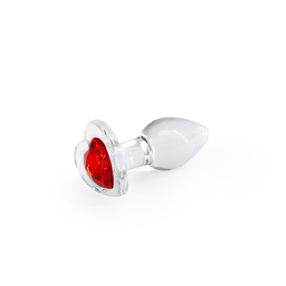 Crystal Desires Red Heart Gem Glass Plug – Small, Clear