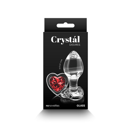 Crystal Desires Red Heart Gem Glass Plug – Medium – Clear