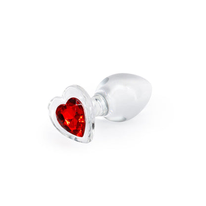 Crystal Desires Red Heart Gem Glass Plug – Medium – Clear