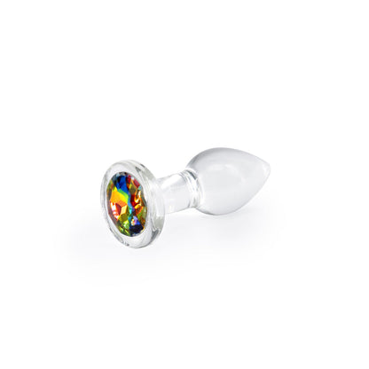 Crystal Desires Rainbow Gem Glass Plug Small – Clear Glass with Multi-Colored Gems