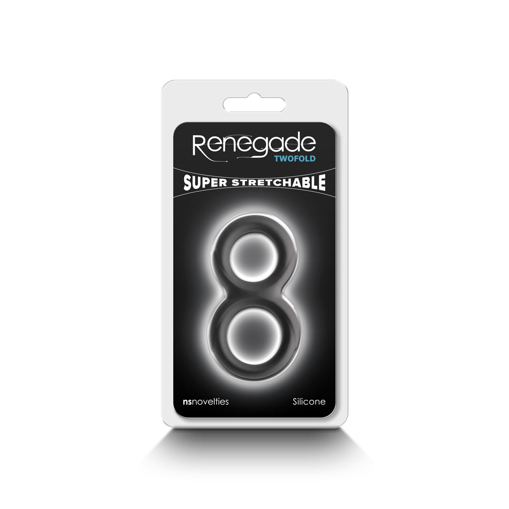 Renegade Twofold Dual Cock Ring - Black - Stretchy Silicone