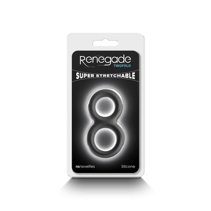 Renegade Twofold Dual Cock Ring - Black - Stretchy Silicone