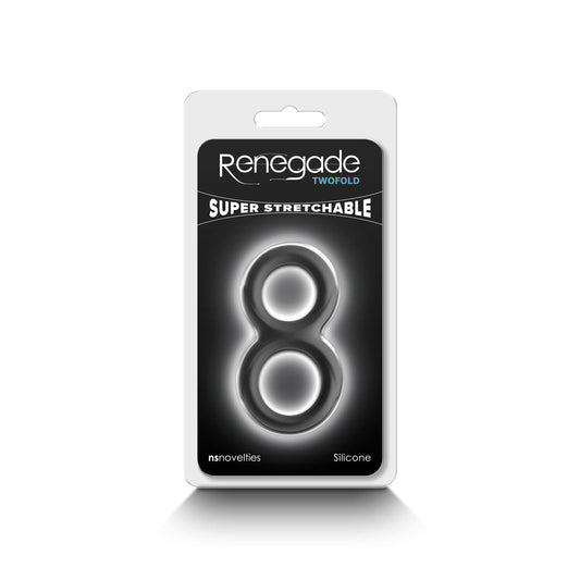 Renegade Twofold Dual Cock Ring - Black - Stretchy Silicone