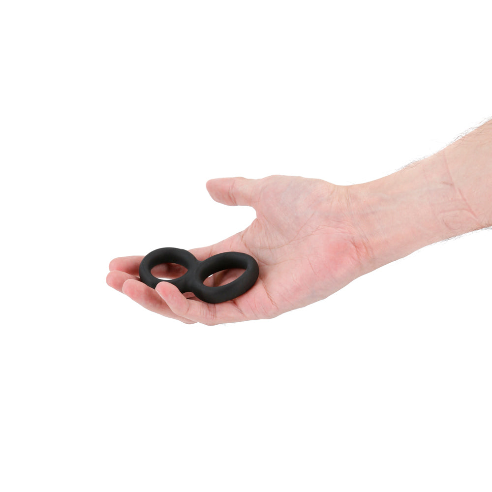 Renegade Twofold Dual Cock Ring - Black - Stretchy Silicone
