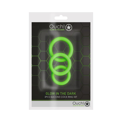 Ouch! Glow in the Dark 3-Piece Silicone Cockring Set – Neon Green