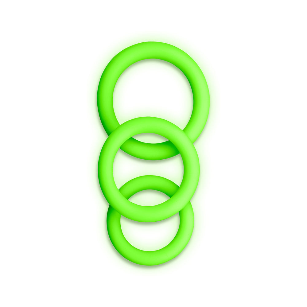 Ouch! Glow in the Dark 3-Piece Silicone Cockring Set – Neon Green