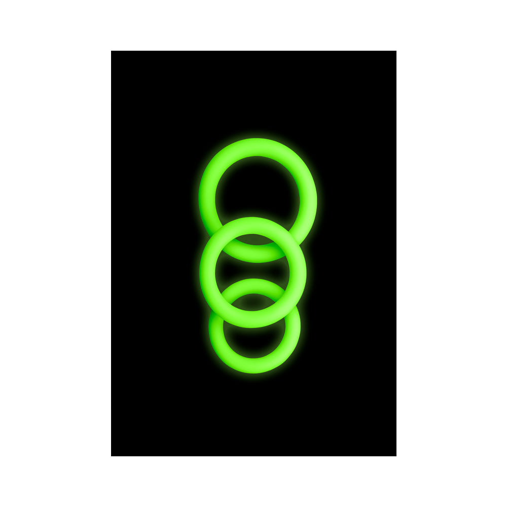 Ouch! Glow in the Dark 3-Piece Silicone Cockring Set – Neon Green