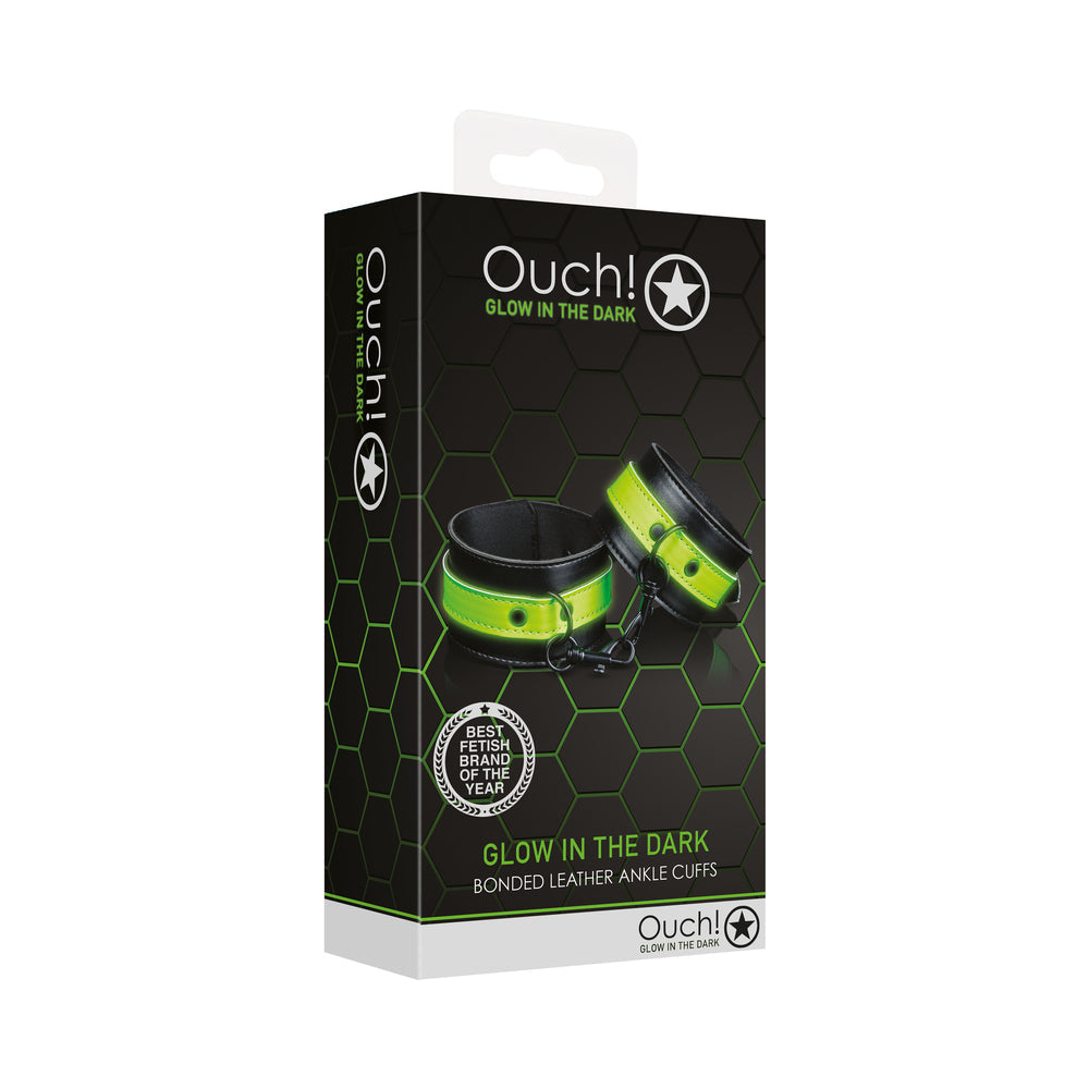 Ouch! Glow in the Dark Bonded Leather Handcuffs – Neon Green
