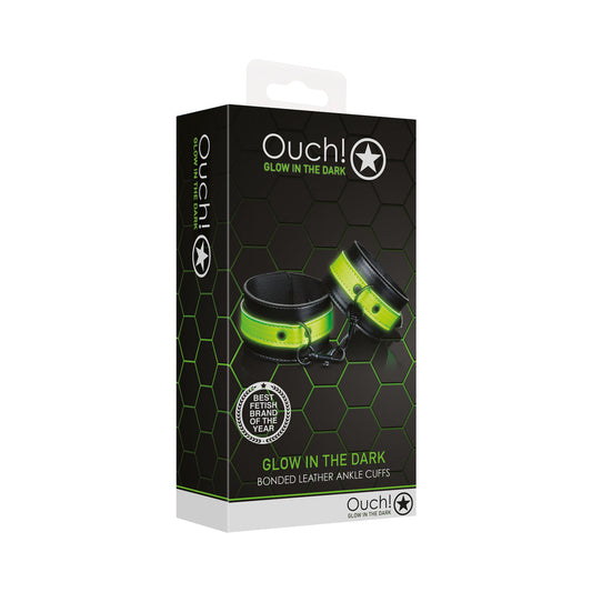 Ouch! Glow in the Dark Bonded Leather Handcuffs – Neon Green
