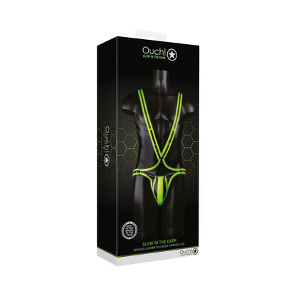 Ouch! Glow in the Dark Bonded Leather Full-Body Harness – Neon Green L/XL