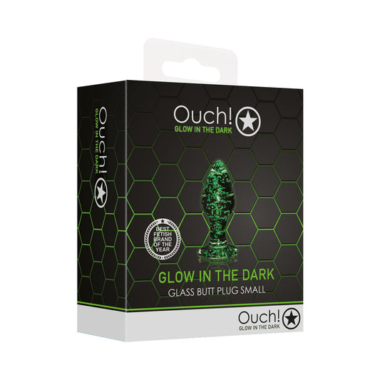 Ouch! Glow in the Dark Glass Anal Plug – Clear/Green – Small