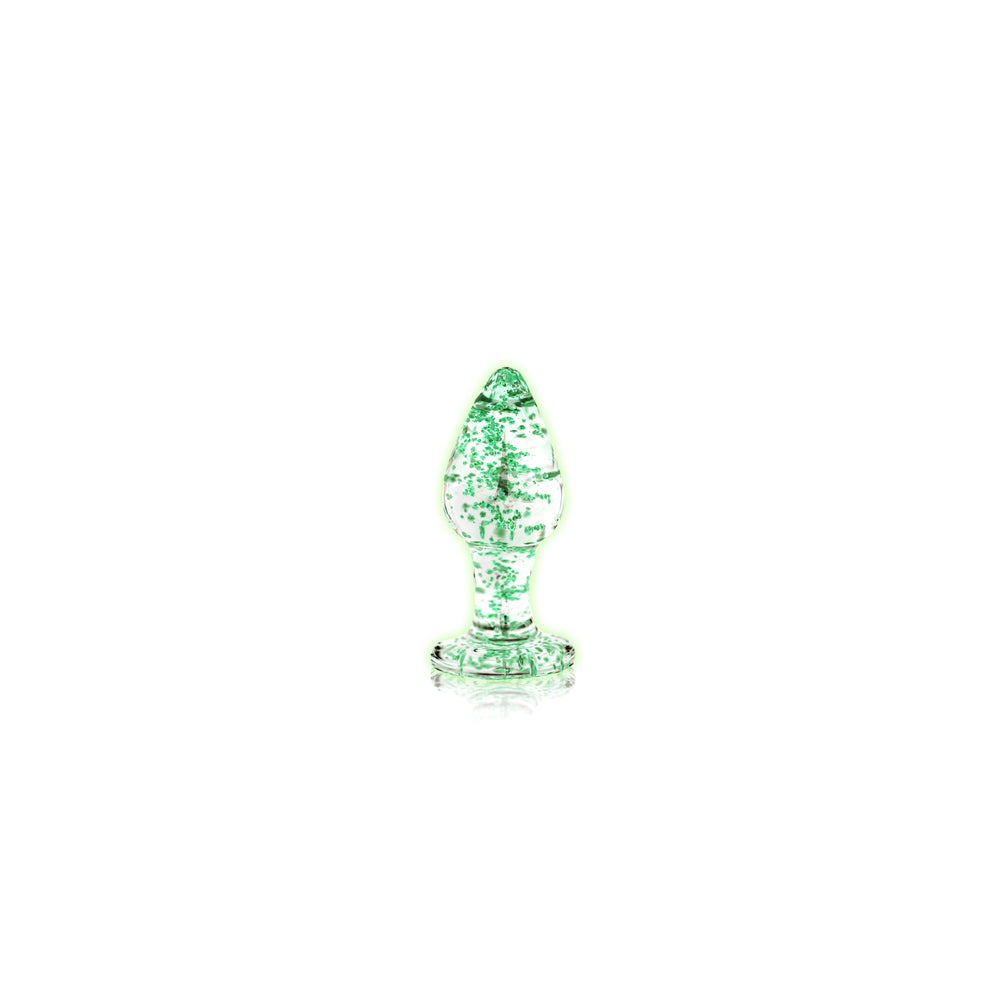 Ouch! Glow in the Dark Glass Anal Plug – Clear/Green – Small