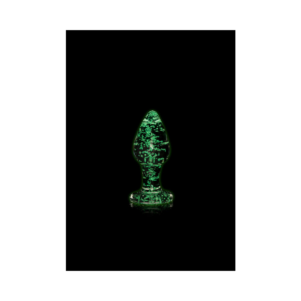 Ouch! Glow in the Dark Glass Anal Plug – Clear/Green – Small