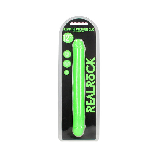 RealRock Glow in the Dark Double Dong 12 in. Dual-Ended Dildo – Neon Green
