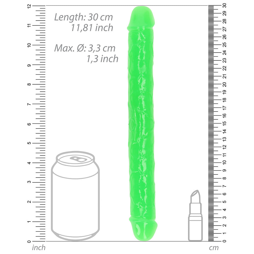 RealRock Glow in the Dark Double Dong 12 in. Dual-Ended Dildo – Neon Green