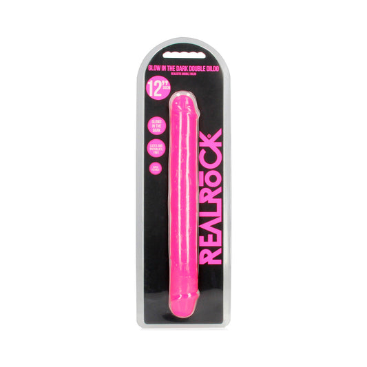 RealRock Glow in the Dark Double Dong 12 in. Dual-Ended Dildo – Neon Pink