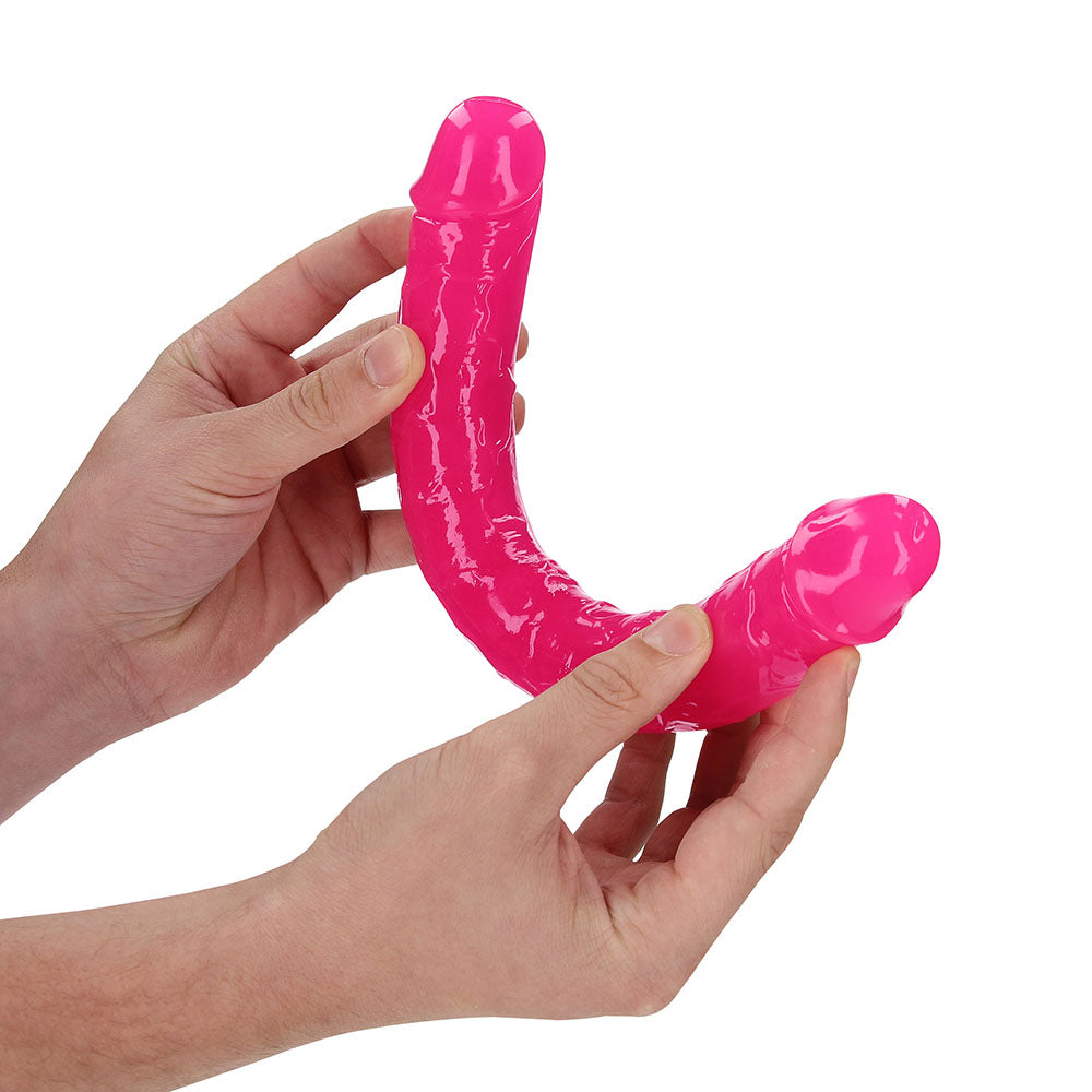 RealRock Glow in the Dark Double Dong 12 in. Dual-Ended Dildo – Neon Pink