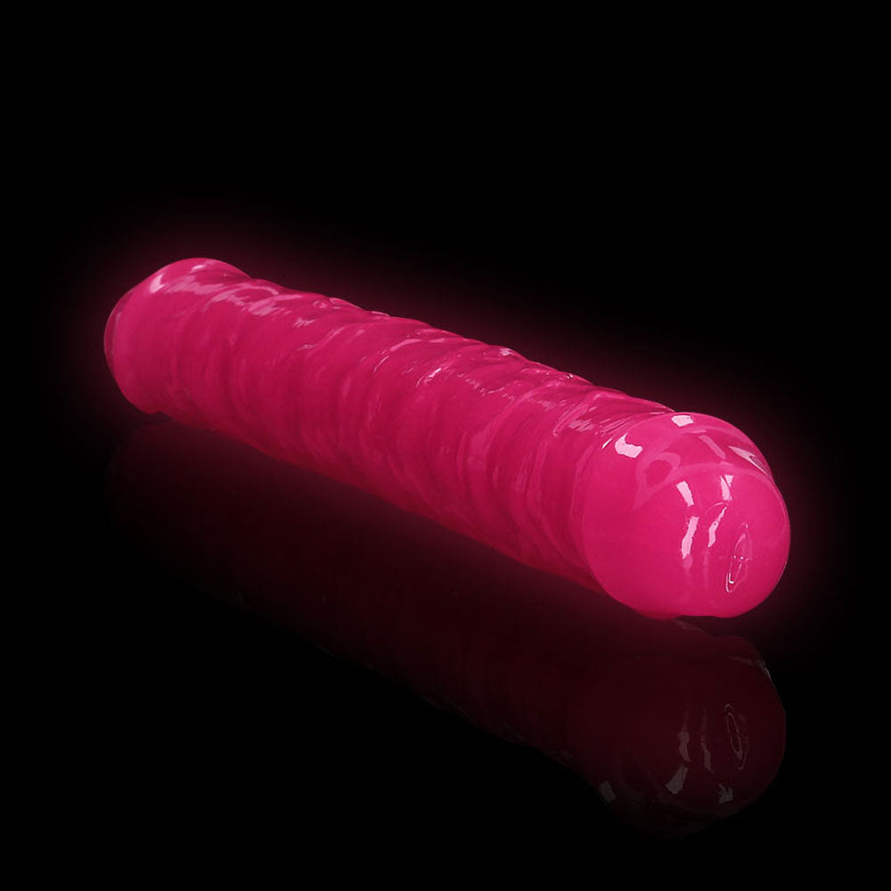 RealRock Glow in the Dark Double Dong 12 in. Dual-Ended Dildo – Neon Pink