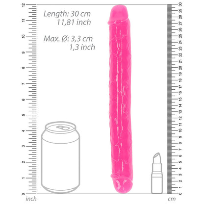 RealRock Glow in the Dark Double Dong 12 in. Dual-Ended Dildo – Neon Pink