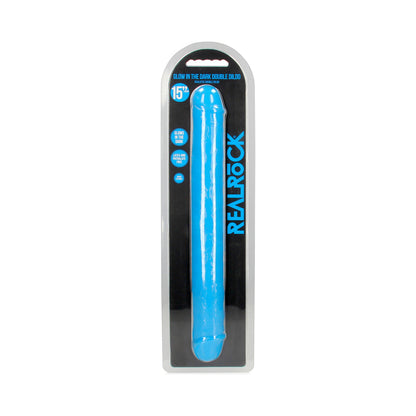 RealRock Glow in the Dark Double Dong 15 in. Dual-Ended Dildo – Neon Blue