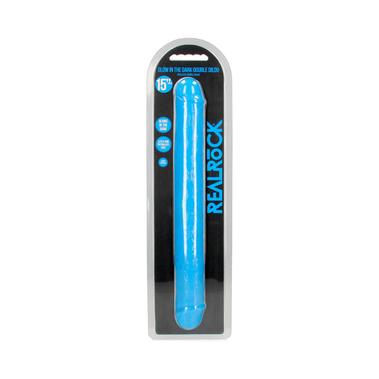 RealRock Glow in the Dark Double Dong 15 in. Dual-Ended Dildo – Neon Blue