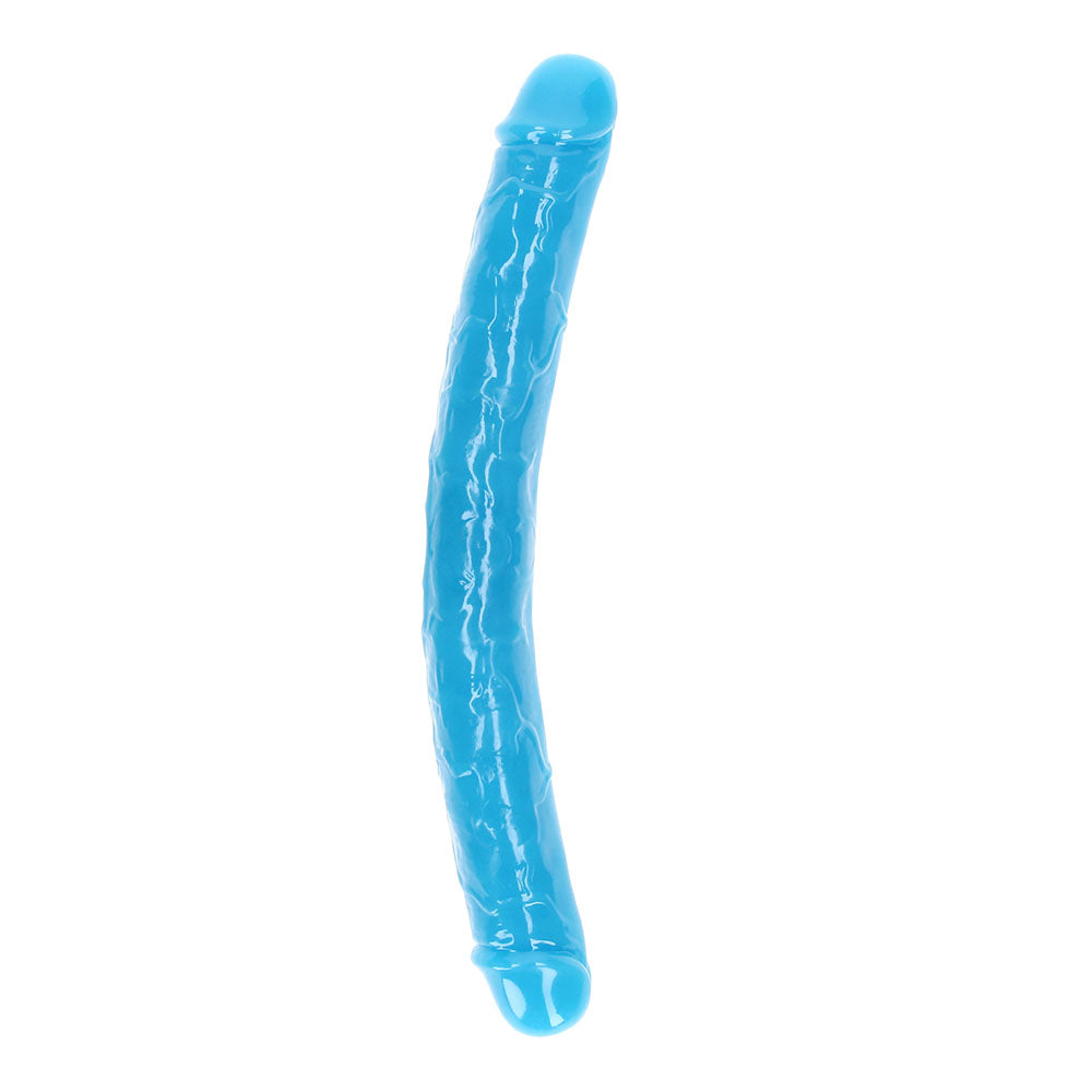 RealRock Glow in the Dark Double Dong 15 in. Dual-Ended Dildo – Neon Blue