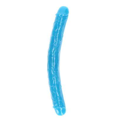 RealRock Glow in the Dark Double Dong 15 in. Dual-Ended Dildo – Neon Blue