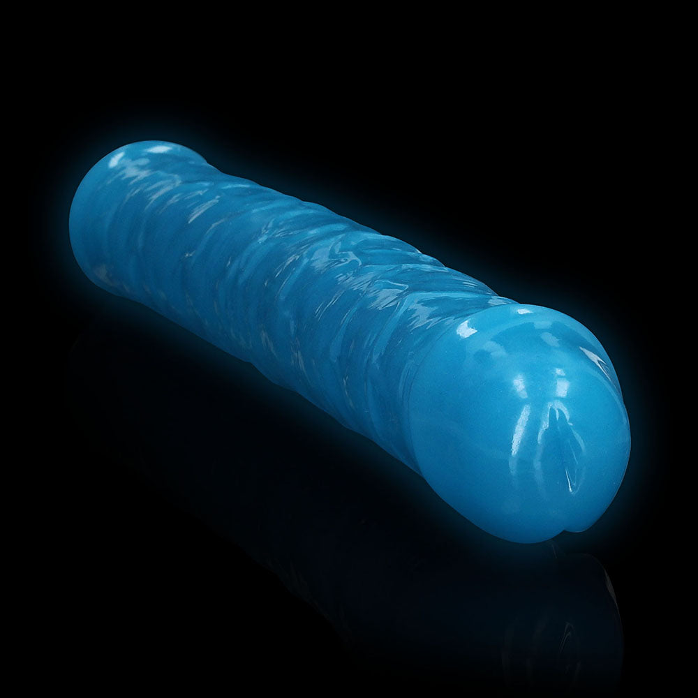 RealRock Glow in the Dark Double Dong 15 in. Dual-Ended Dildo – Neon Blue