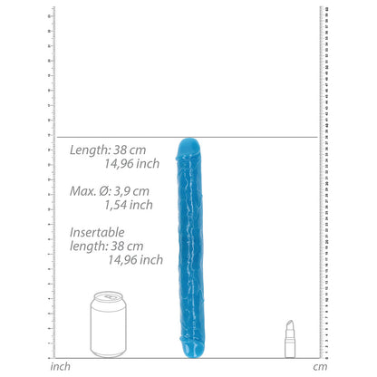 RealRock Glow in the Dark Double Dong 15 in. Dual-Ended Dildo – Neon Blue