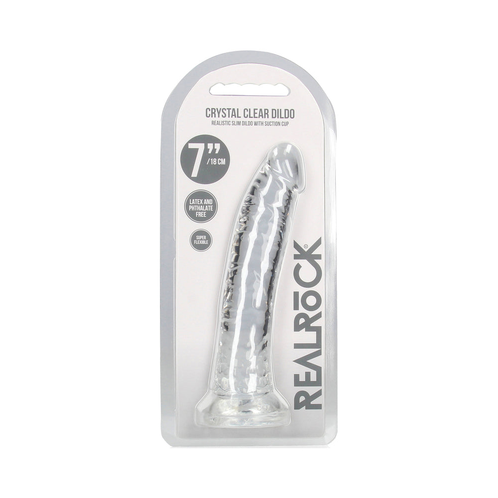 RealRock Crystal Clear Slim 7 in. Dildo – Clear – Waterproof