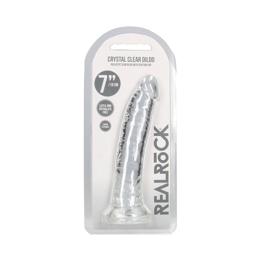 RealRock Crystal Clear Slim 7 in. Dildo – Clear – Waterproof