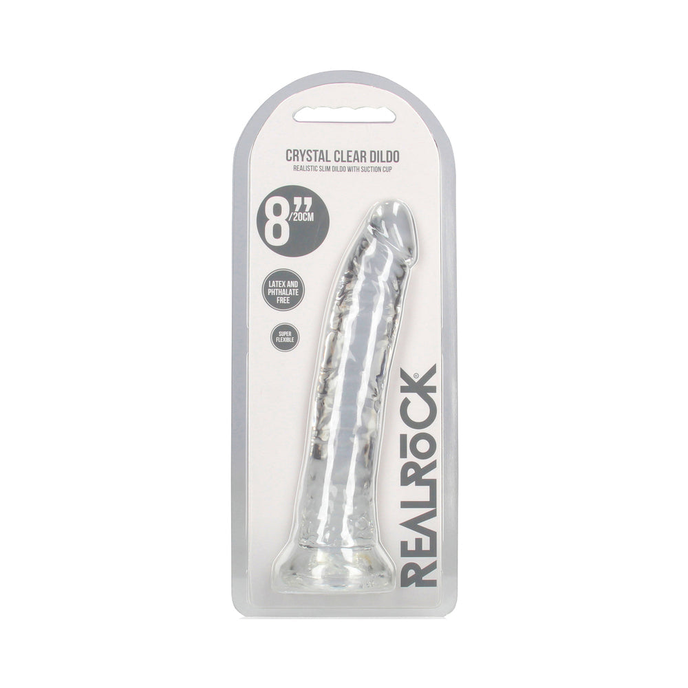 RealRock Crystal Clear Slim 8 in. Dildo – Clear – Body-Safe Design