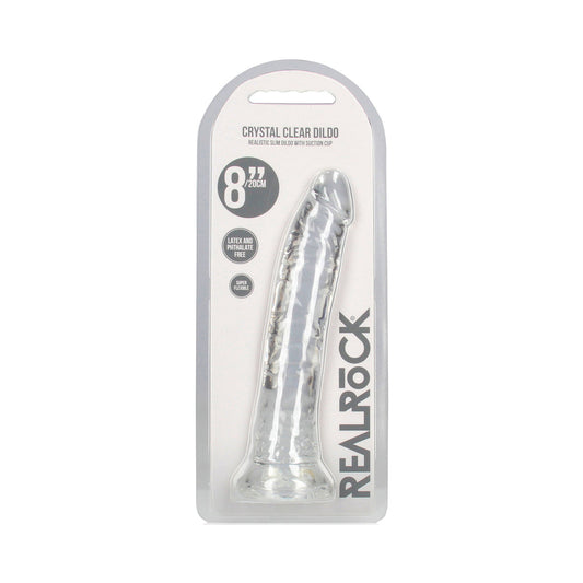RealRock Crystal Clear Slim 8 in. Dildo – Clear – Body-Safe Design
