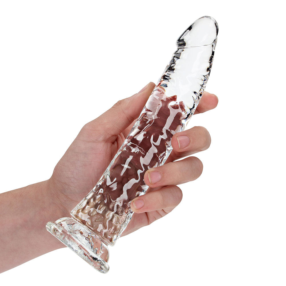 RealRock Crystal Clear Slim 8 in. Dildo – Clear – Body-Safe Design