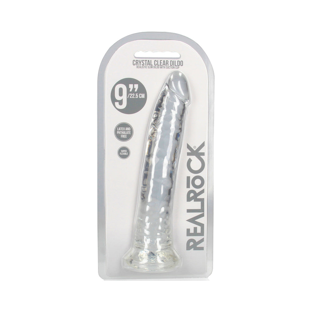 RealRock Crystal Clear Slim 9 in. Dildo – Clear – Phthalate-Free