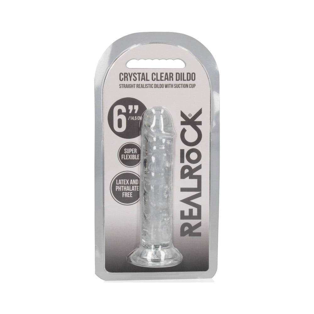 RealRock Crystal Clear Straight 6 in. Dildo – Clear, 6.1 in. with Suction Base