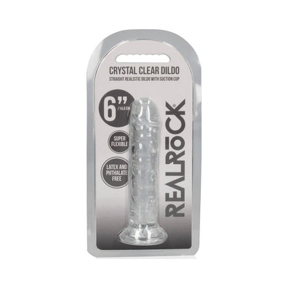 RealRock Crystal Clear Straight 6 in. Dildo – Clear, 6.1 in. with Suction Base