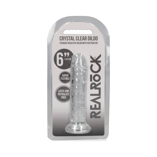 RealRock Crystal Clear Straight 6 in. Dildo – Clear, 6.1 in. with Suction Base