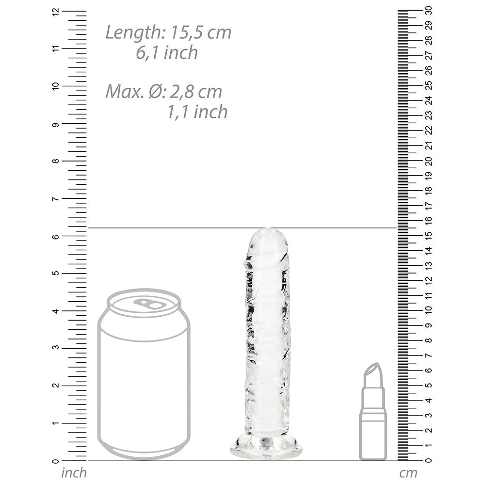 RealRock Crystal Clear Straight 6 in. Dildo – Clear, 6.1 in. with Suction Base