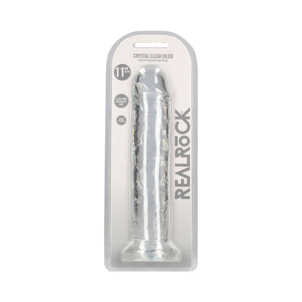 RealRock Crystal Clear Straight Dildo 11 in. with Suction Base - Clear