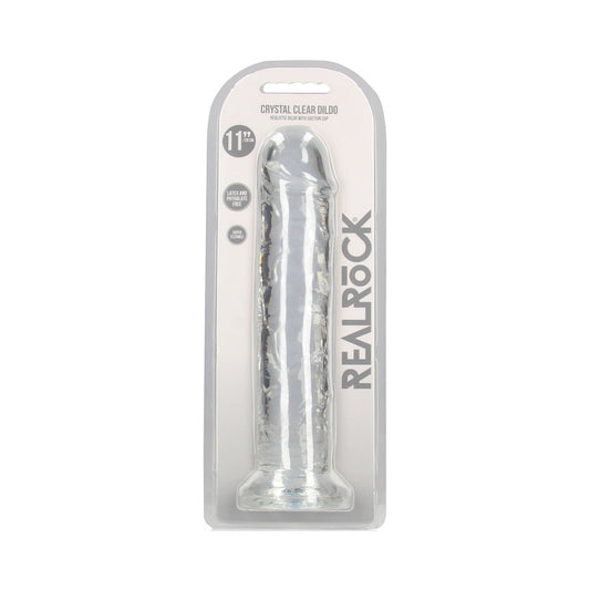 RealRock Crystal Clear Straight Dildo 11 in. with Suction Base - Clear