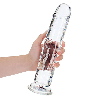 RealRock Crystal Clear Straight Dildo 11 in. with Suction Base - Clear